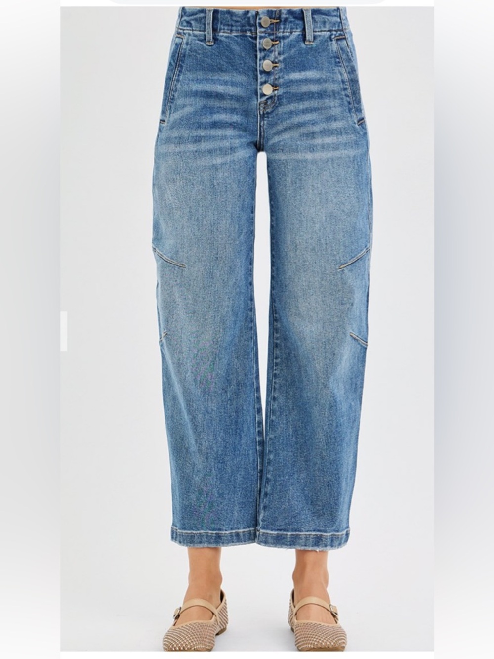 398 ❤️RISEN SLOUCHY CROP BARREL TWISTED SEAMS BUTTON FLY JEANS